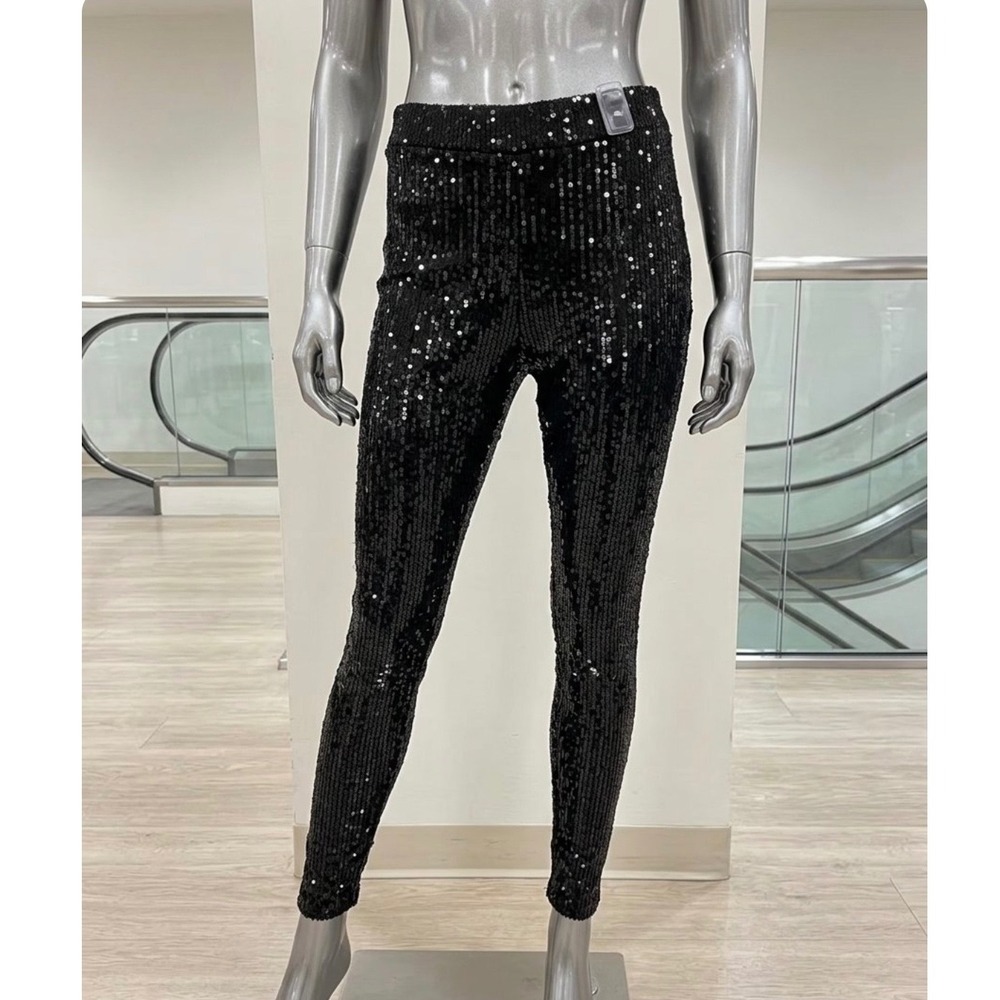JCPenney Womens Black Sequin Ankle Leggings Small NWT Holiday Party Sparkle Pant